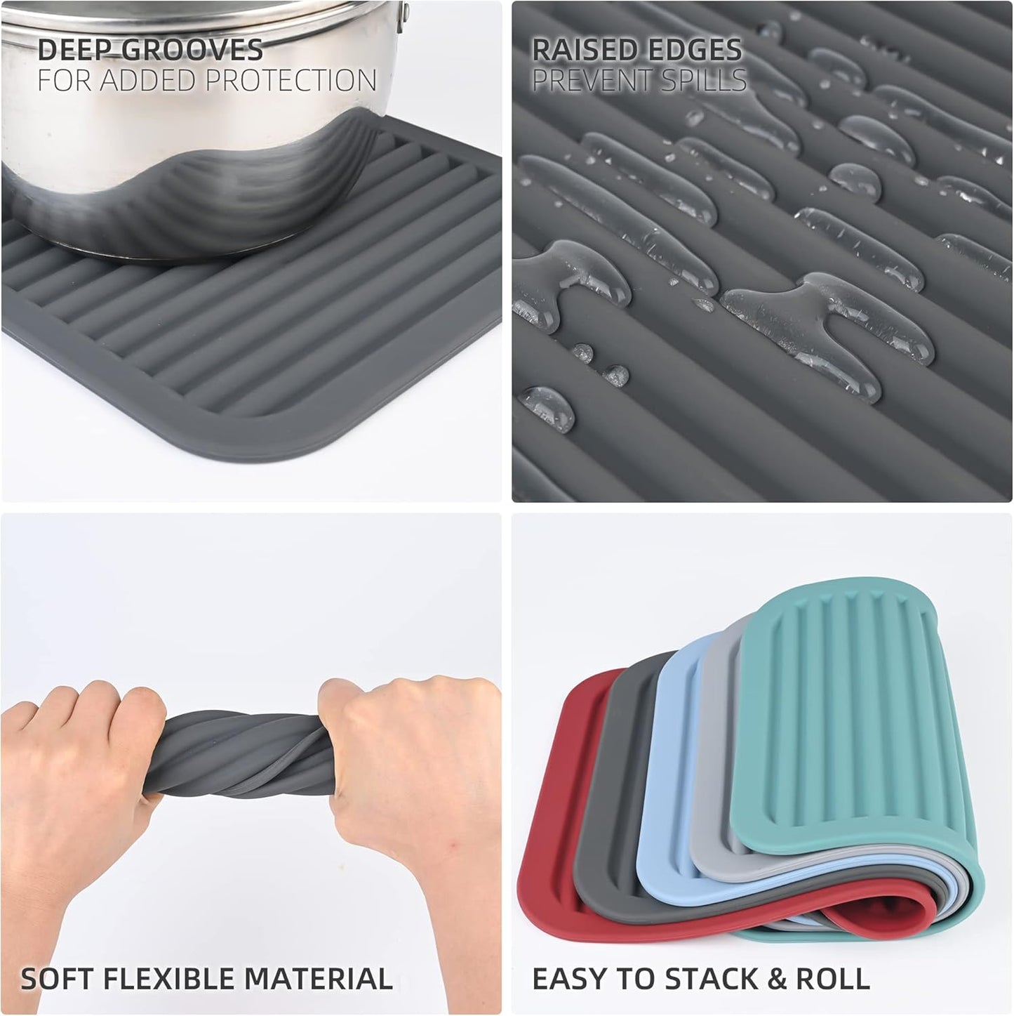 Trivets for Hot Pots and Pans, Large Black Silicone Trivets, Multi-Purpose Silicone Mat for Countertops, Heat Resistant, Set of 2