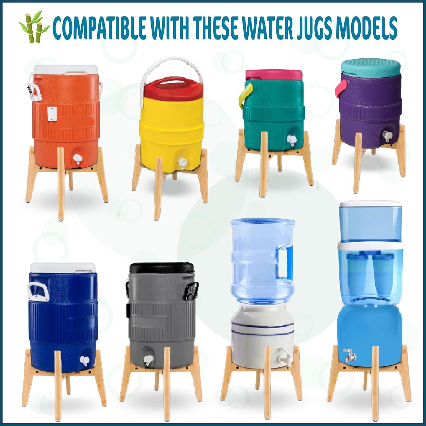 ZPirates 5 Gallon Water Dispenser Stand - Use to Hold Dispensers Jugs Bottles Jars and Ceramic Crocks, Holds 3 to 5-Gal Load, Adjustable - Bamboo Wood