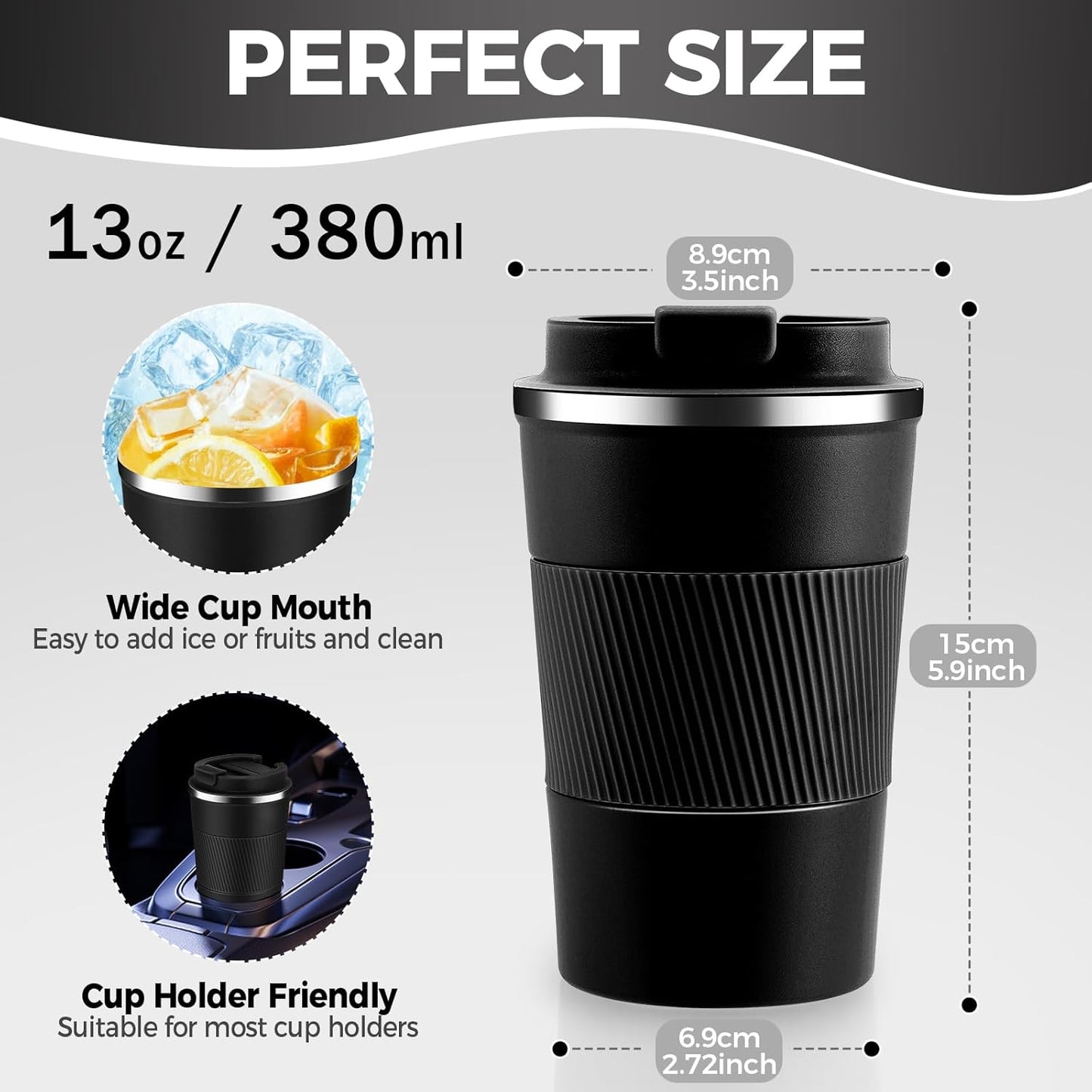 Volhoply 13 oz Stainless Steel Insulated Travel Coffee Mug with Fip Lid Bulk 2 Pack,Reusable Double Wall Vacuum Metal Coffee Cup,Portable Leak Proof Thermal Tumbler for Hot & Cold Drinks(Assorted,2)