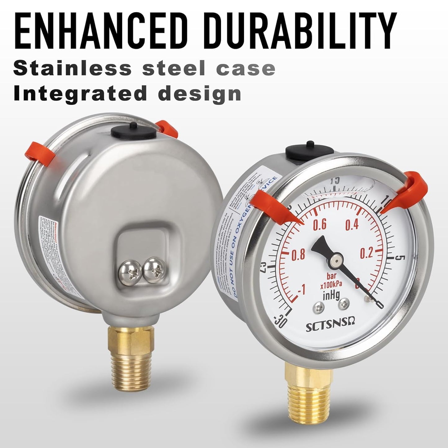 '-30 inHg to 0 Vacuum Pressure Gauge, Glycerin Liquid Filled, 2.5 inch Dial, 1/4" NPT Lower Mount, Stainless Steel Case, for Air Conditioning Line, Tank, Air Pump, HVAC, Pipe, Pressure Test