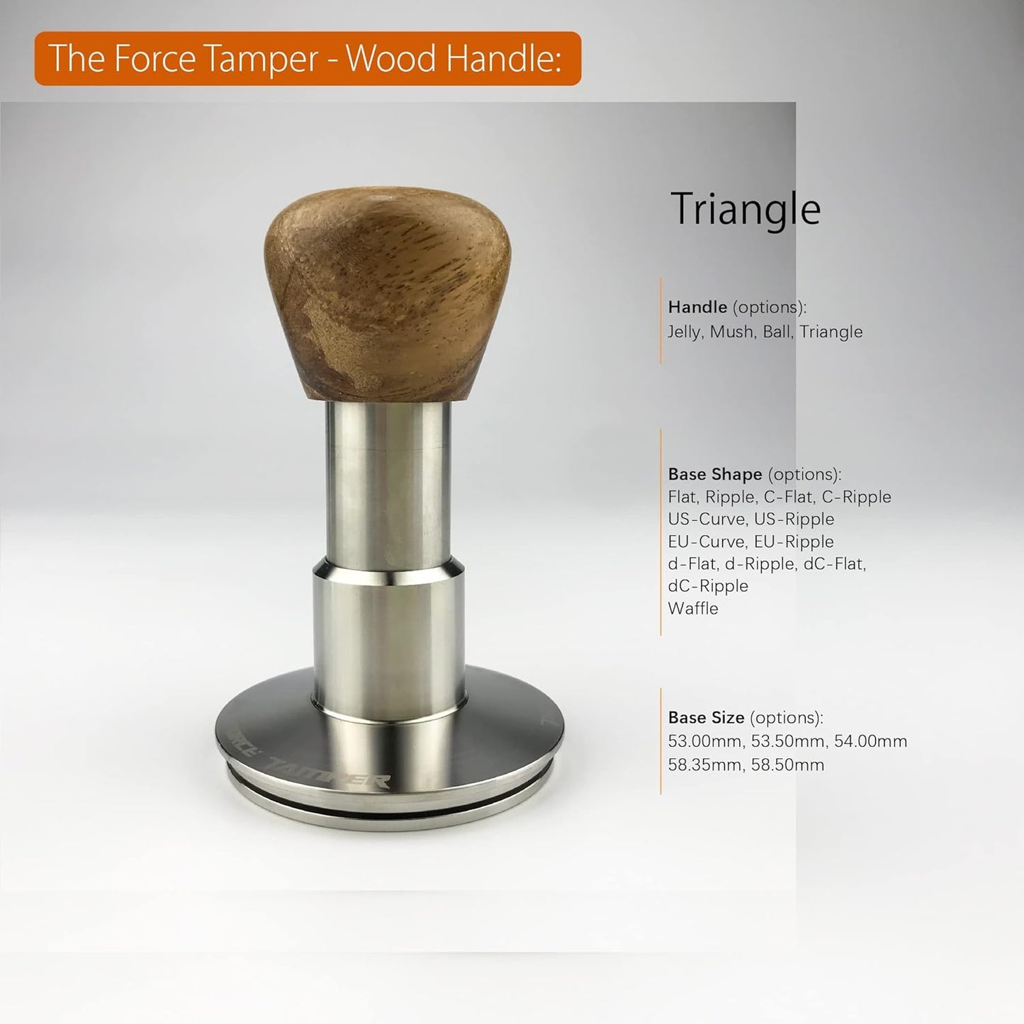 The Force Tamper Automatic Impact Coffee Tamper Standard Set Wood Handle (Triangle, 54.00mm)