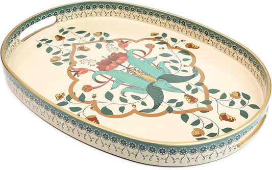 Oval Plastic Serving Tray with Handles, Elegant Decorative Tray for Coffee Table, Ottoman, Living Room, Kitchen, Outdoor Use. 10"*16"*1.4" A