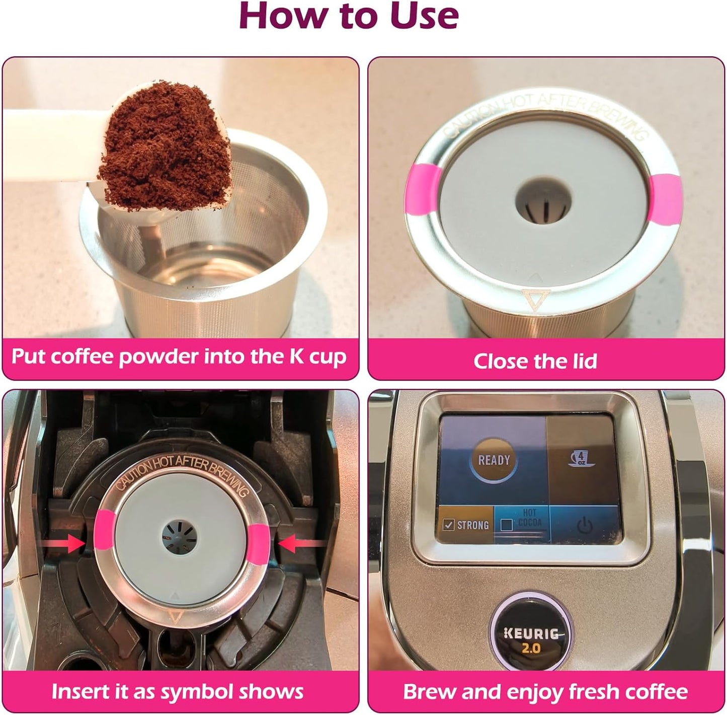 Reusable K Cups Coffee Pods for K eurig, Universal Stainless Steel Reusable K Cup Coffee Filters Compatible with K eurig 1.0 Coffee Machines,Eco-Friendly, BPA-Free (4 Pack)