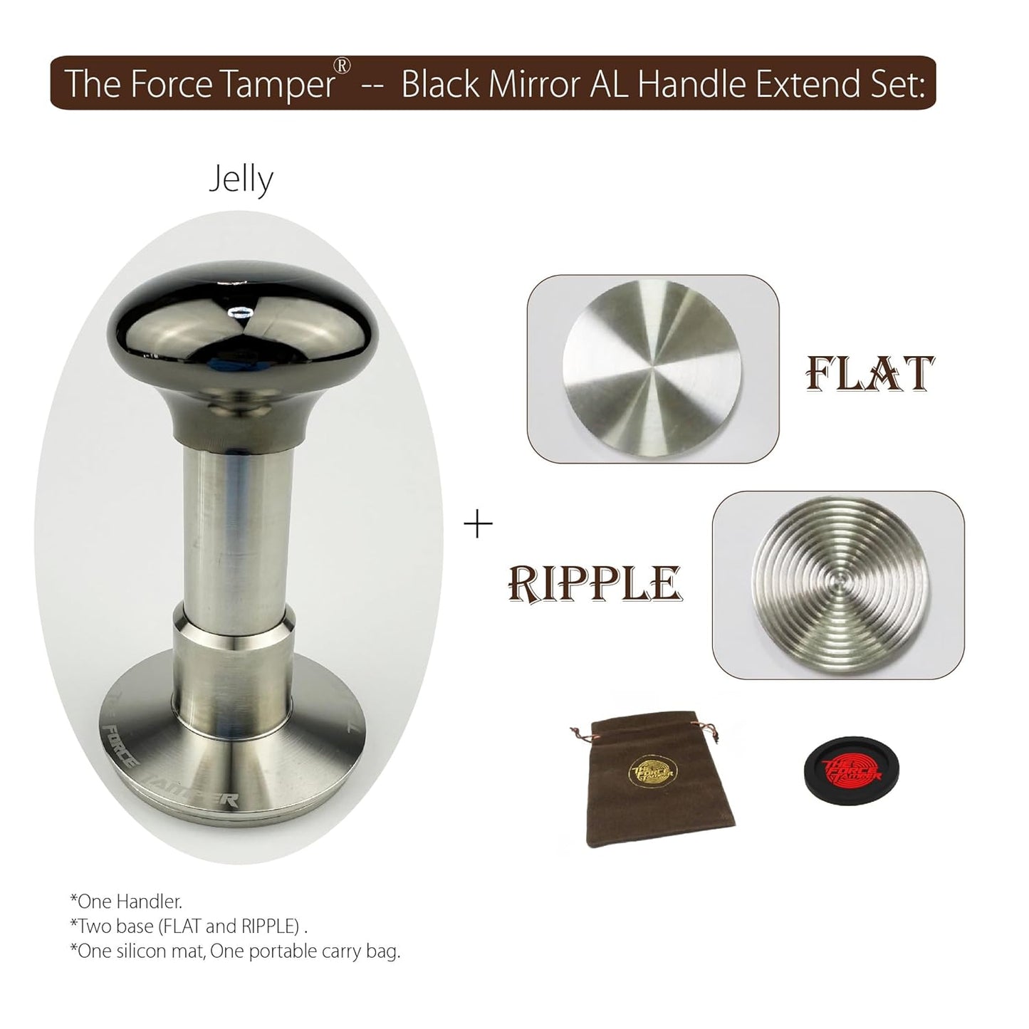 The Force Tamper Automatic Impact Adjustable Constant Pressure and Autoleveling Coffee Tamper Black Mirror Jellyfish AL Handle Set Pro (Extend Set, 54.00mm)