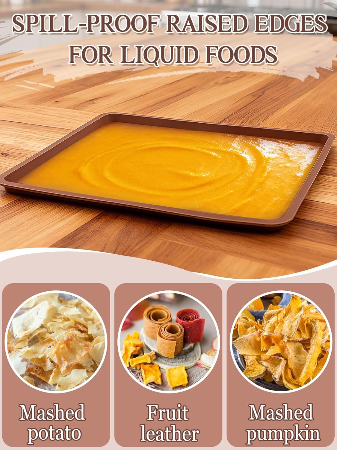 Aulock 6PCS Silicone Food Dehydrator Sheets with Edge, Compatible with Cosori 12" x 11" Trays, Square Non-stick Tray Liner, High Temperature Resistance Reusable Dryer Mats