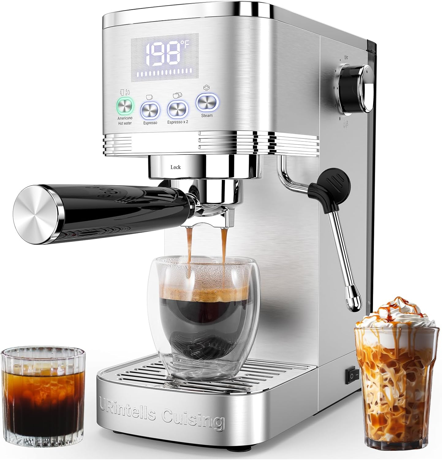 Espresso Machine 20 Bar Temperature Control LED Display Expresso Machine for Home with Steam Milk Frother for Cappuccino Latte Stainless Steel Espresso Maker with Removable Water Tank for Americano