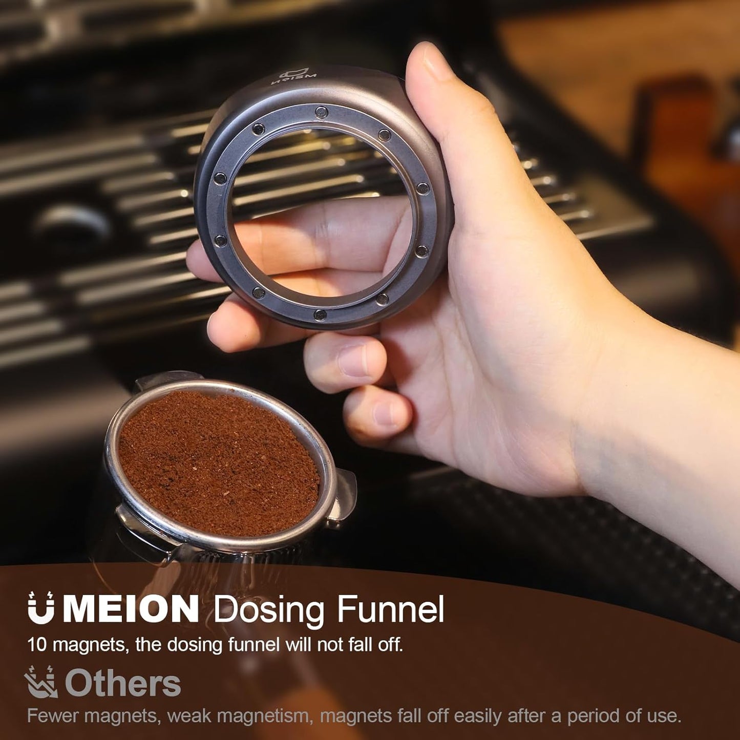 MEION 54mm Dosing Funnel for Breville Portafilters, Magnetic Espresso Dosing Funnel Coffee Funnel, Espresso Tools Espresso Accessories (54mm, Silver)