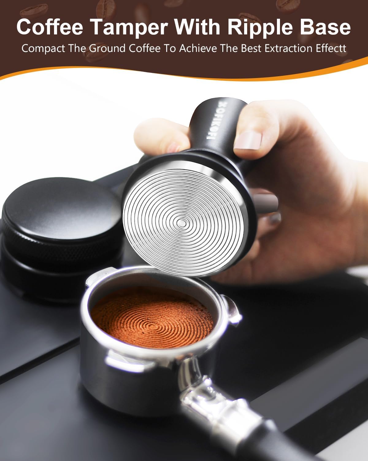 58mm Espresso Tamper, Coffee Tamper with 30lbs Spring Loaded, Espresso Coffee Tamper with Stainless Steel Ripple Base and Aluminum Handle Fits for E61,Breville and All 58mm Espresso Machines