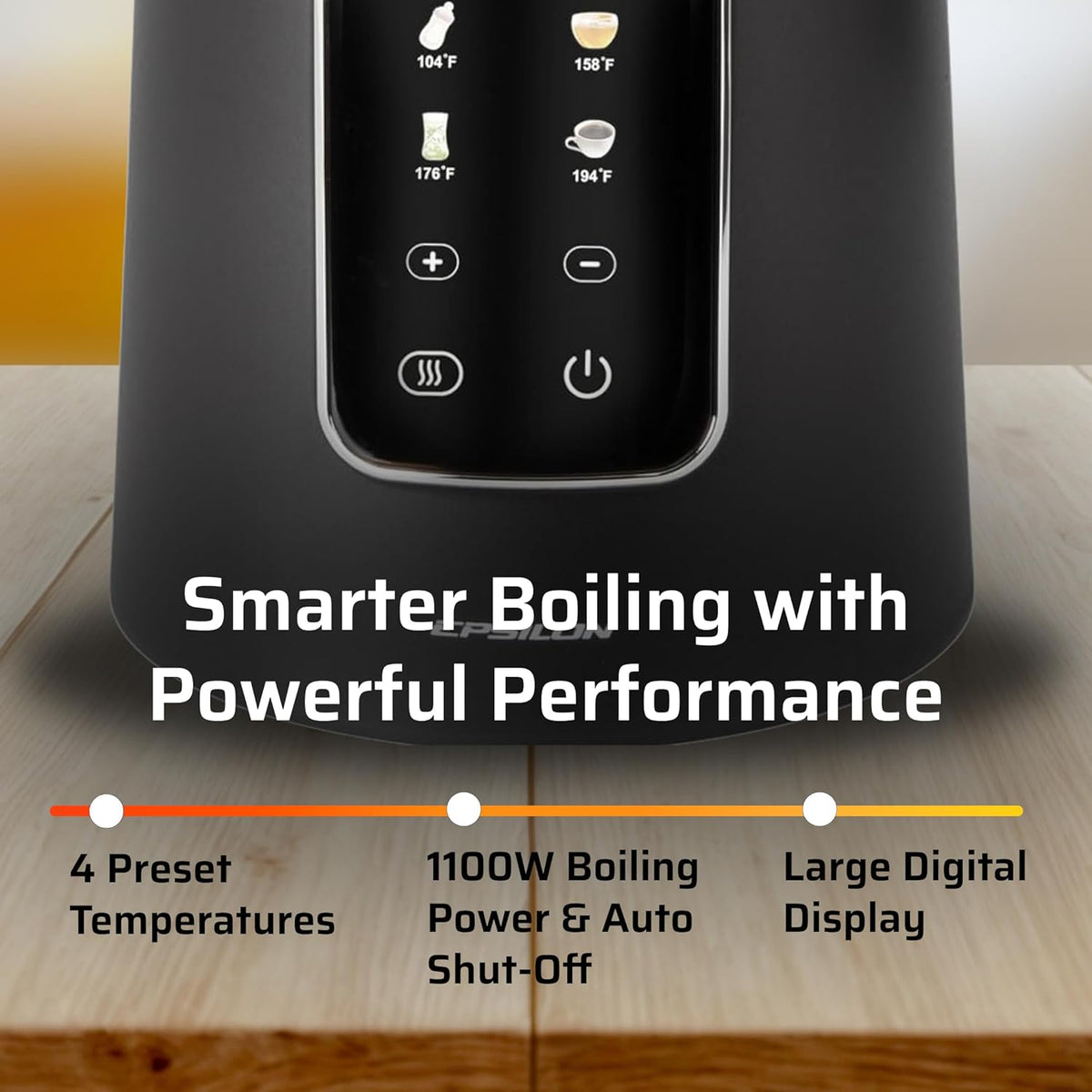 Epsilon LCD Electric Kettle 1500W - 1.7L Hot Water Tea Kettle with Digital Display, Temperature Control, Fast Boil, BPA-Free Electric Teapot with Auto Shut-Off & Boil Dry Protection