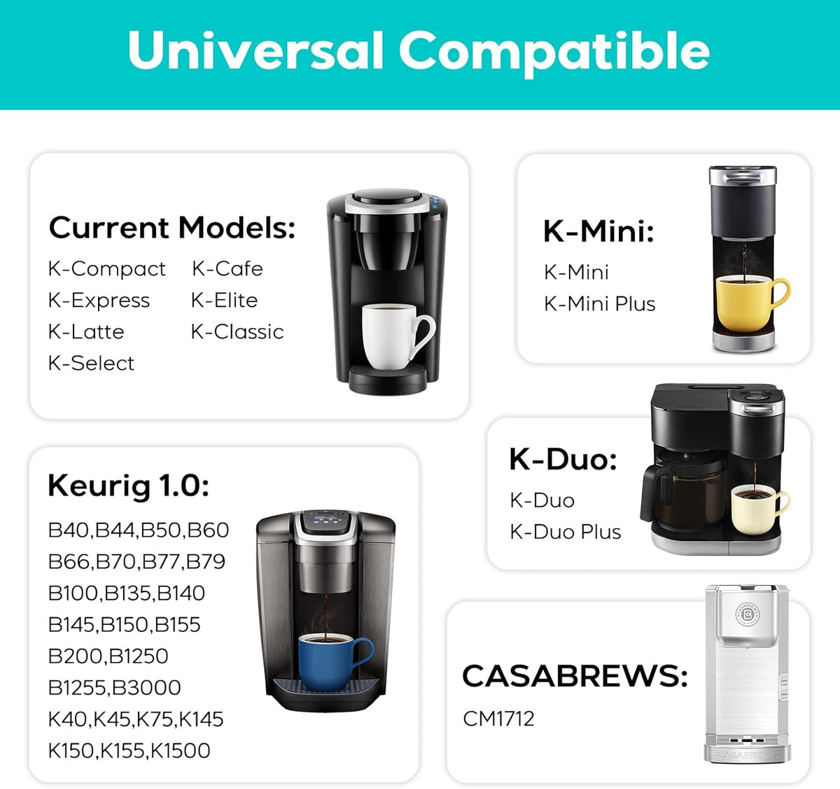 CASABREWS CASKF02 Reusable K Cup Filters, 2 Pack Stainless Steel Refillable Coffee Pods for Keurig 1.0 Brewers, Universal Fit, Eco-Friendly & BPA-Free