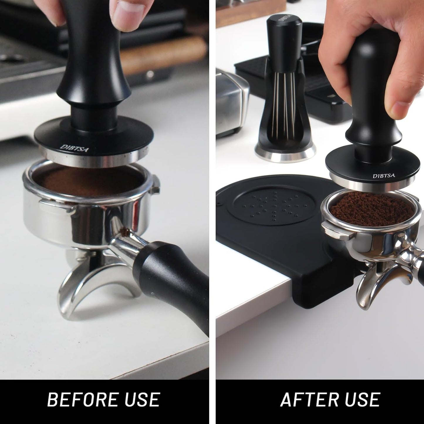 DIBTSA Espresso Tamping Mat, Silicone Coffee Tamper Mat with Corner Edge Tamp Support Station for Countertop, Barista Tools, Espresso Accessories, Small, Black