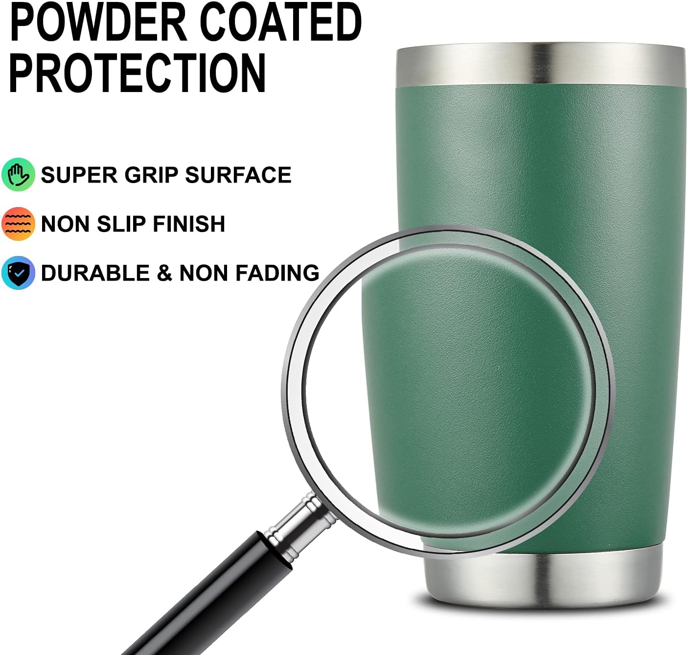 COMOOO 20oz Double Wall Vacuum Insulated Travel Mug, Stainless Steel Tumbler with Lid and Straw Durable Powder Coated Insulated Coffee Cup for Cold & Hot Drinks（Dark Green, 6 Pack