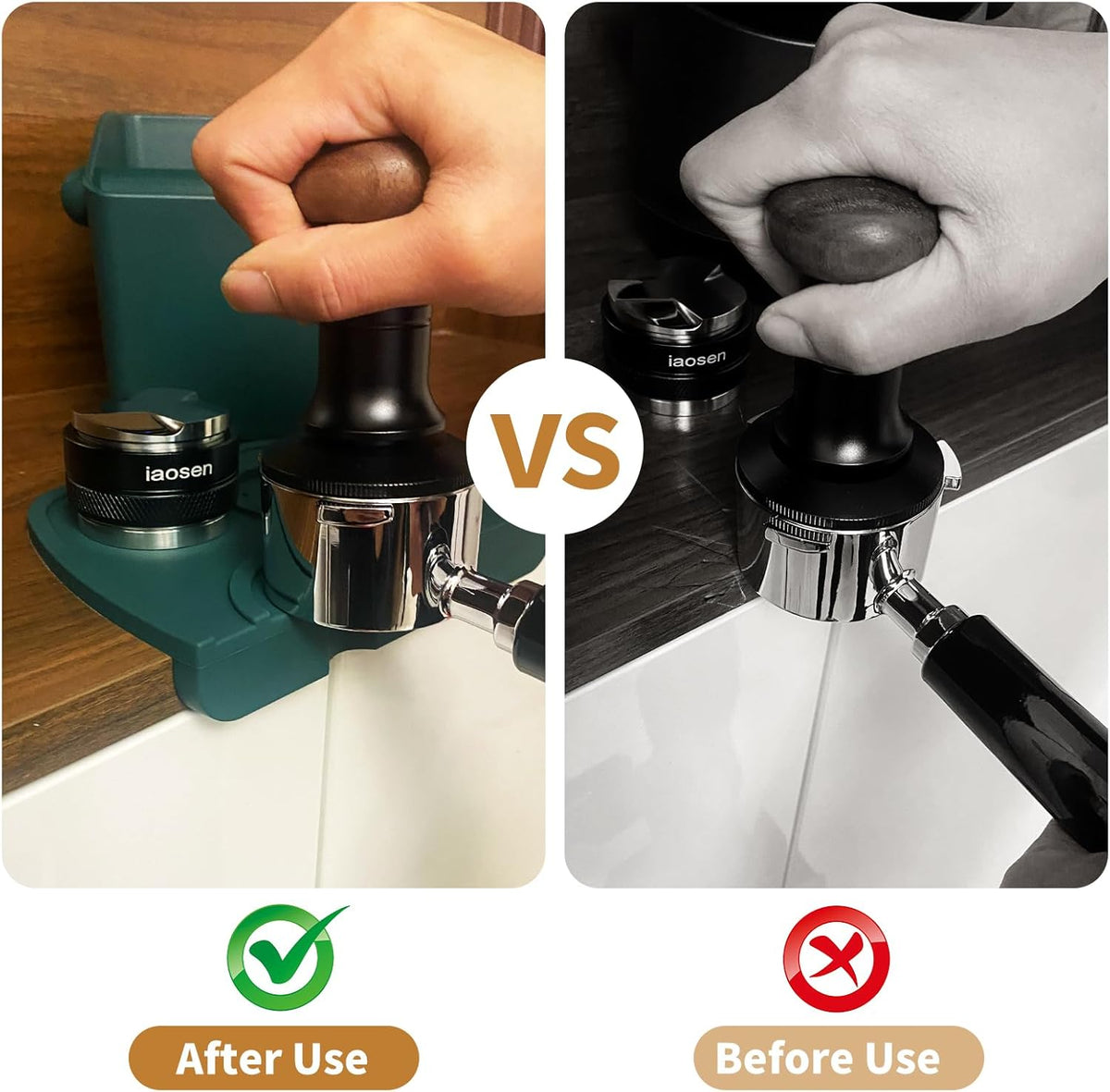 Large Square Knock Box Shock-absorbent Knock Box Espresso with Removable Knock Bar and Non-Slip Base Espresso Accessories for Home/Office (Large Green Knock Box with Tamper Mat)