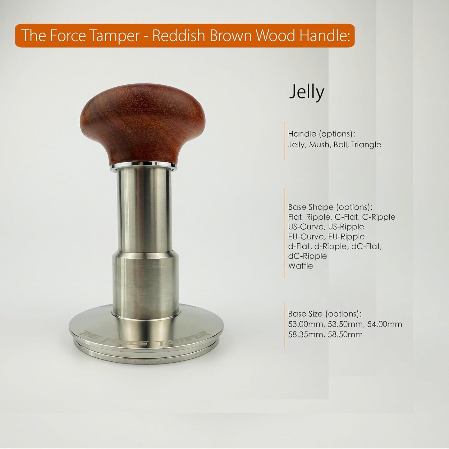 The Force Tamper Automatic Impact Adjustable Constant Pressure and Autoleveling Coffee Tamper Reddish Brown Jellyfish Wooden Handle Set Pro (Ripple-Distribute Set, 54.00mm)