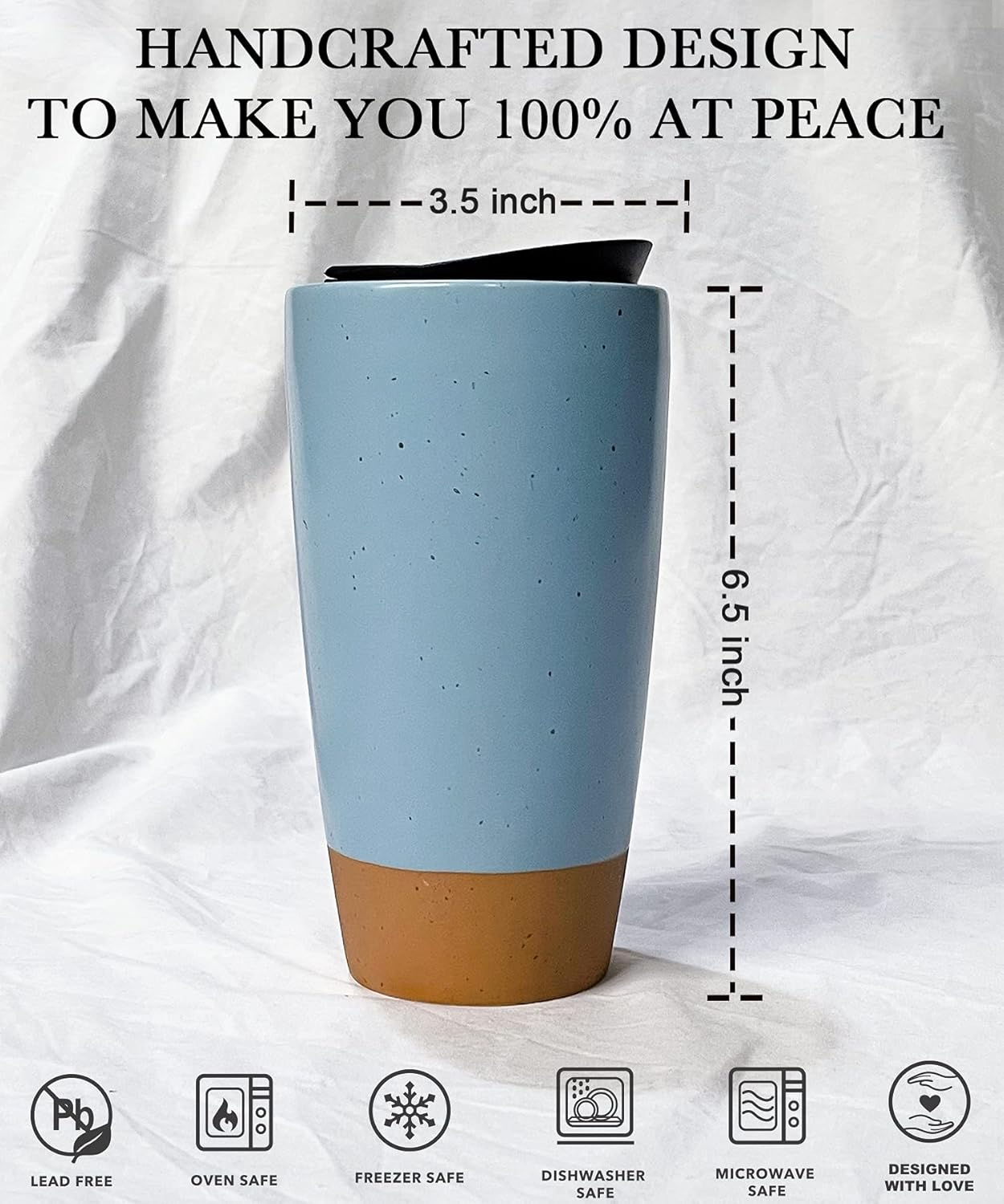 Mora Double Wall Ceramic Coffee Travel Mug with Lid - Thumbnail 5