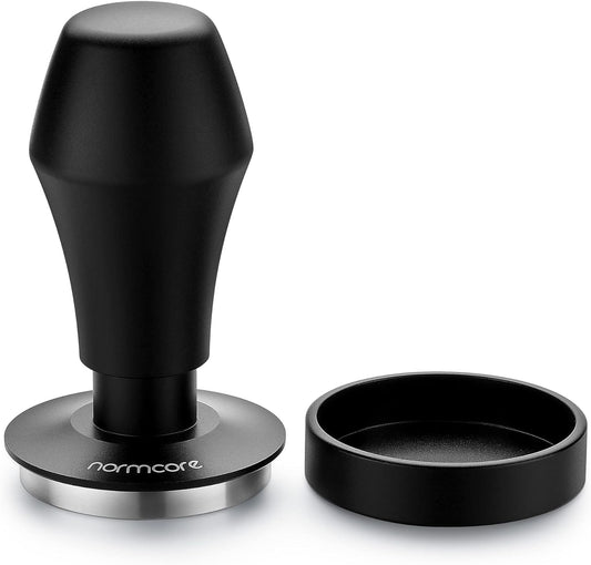 Normcore 45.5mm Spring Loaded Coffee Tamper V4 Fits Flair Pro, Pro 2, 304 Stainless Steel Flat Base, Ergonomic Anodized Aluminum Handle, Black