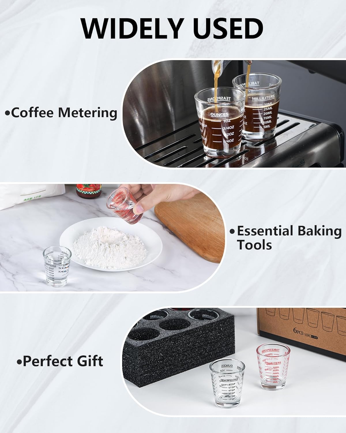 Shot Glasses Measuring Cup Set 6 Pack Espresso Shot Glasses Liquid Heavy Glass 26-Incremental Measurement 1 OZ,2 TBS,6 TSP,30 ML Kitchen Tools(Red)