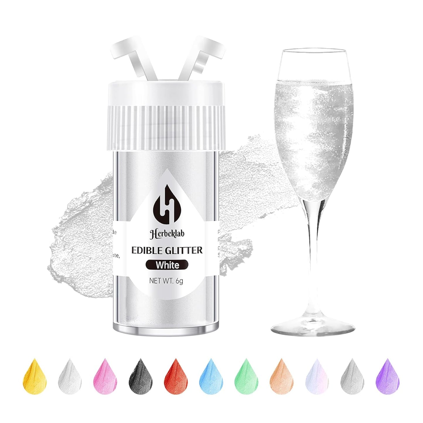 White Edible Glitter for Cocktails - 6g White Luster Dust Edible Drink Glitter Food Grade Metallic Shimmer Powder Cake Sprinkles for Beverage Chocolate Candy