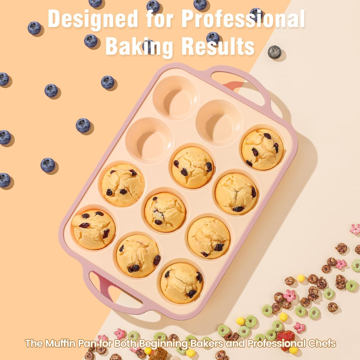 Silicone Muffin Pans for Baking 2 Pack, 2.6 Inch with Metal Reinforced Frame, Regular Size Nonstick Silicone Cupcake Pan for Baking Homemade Muffins, Cupcakes, Dishwasher Safe BPA Free-Yellow
