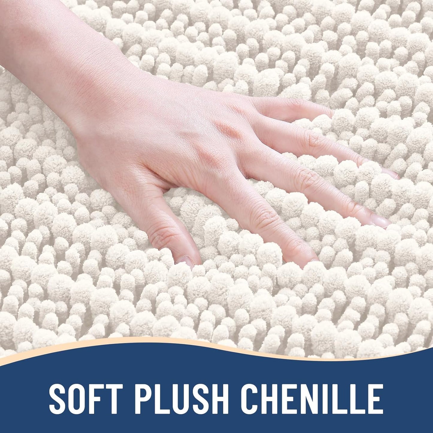 Arotive Luxury Chenille Bathroom Rug Mat, Extra Soft Thick Absorbent Shaggy Bath Rugs, Non-Slip Machine Wash Dry, Plush Bath Mats for Bathroom, Shower and Tub, 54x24, Ivory