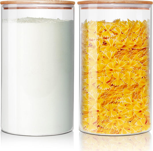 Large Glass Flour and Sugar Containers 180oz x2 [Set of 2], Glass Food Storage Containers with Bamboo Lids, Glass Jar with Airtight Lids for Spaghetti Pasta,Rice,Cereal,Candy,Coffee, Oat