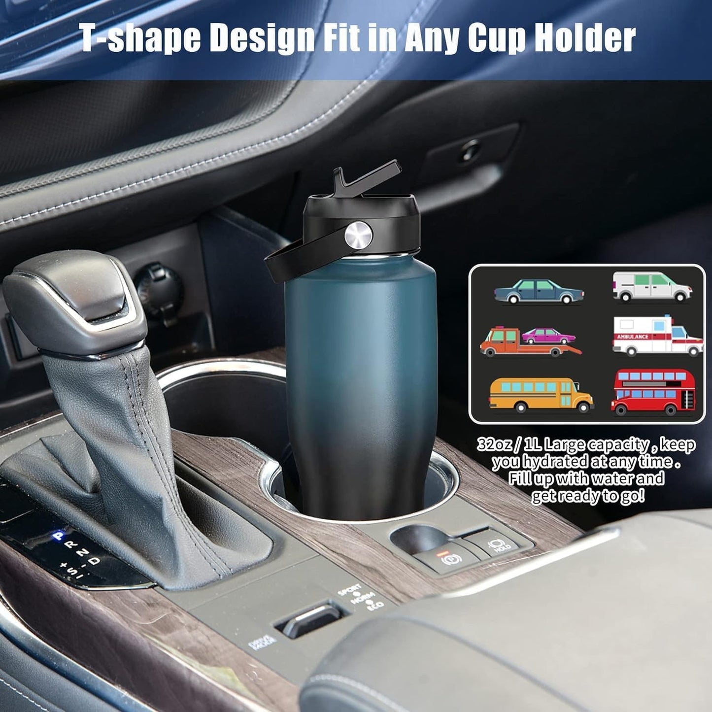 HYDROWION Water Bottle Stainless Steel,Vacuum Insulated Leak Proof Tumbler 32oz with Straw Lid, Spout Lid and Flex Cap(Cold for 48 Hrs, Hot for 24 Hrs), Fit in Any Car Cup Holder, Laser Grey