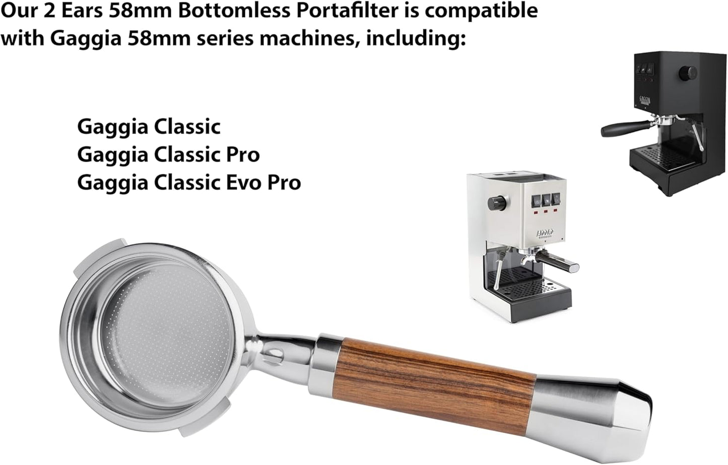 LILQ 58mm Bottomless Naked 2 Ears Portafilter Compatible with Gaggia Machines– Includes 18–20g Basket (Barcino Fusion, 58mm For Gaggia)