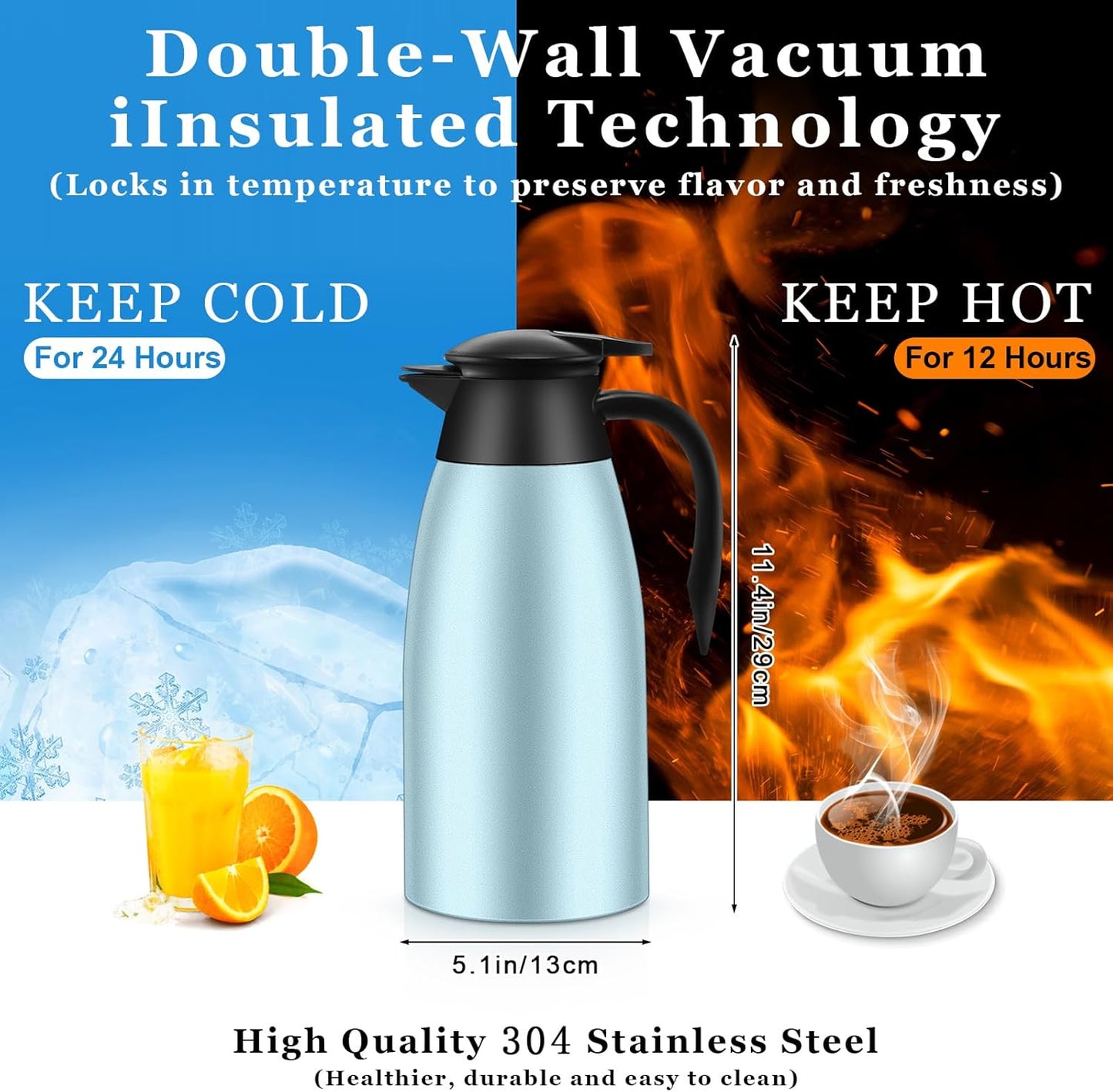 Norme 2 Pcs Thermal Coffee Carafe Insulated Stainless Steel Coffee Carafe for Hot Liquid Vacuum Thermal Pot Creamer Pitcher Dispenser with Brushes Keeping Hot Water Milk(Blue)