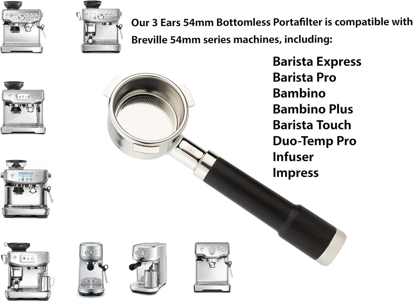 LILQ 54mm Naked Bottomless Portafilter Compatible with Breville Barista Express, Barista Pro, Bambino, and More – 18-20g basket included (Aluminum Flat, 54mm)