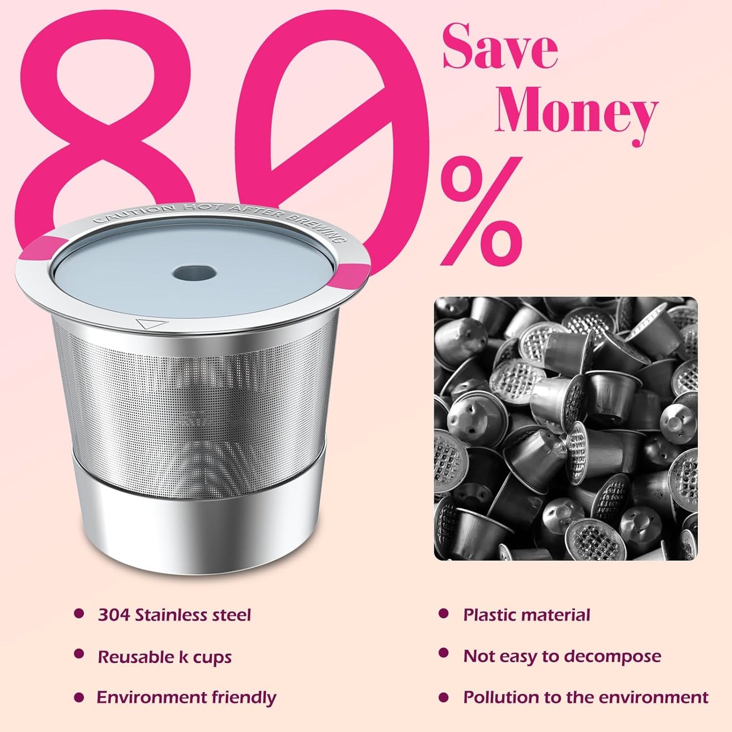 Reusable K Cups for K eurig, Universal Stainless Steel K Cup Reusable Coffee Pods Compatible for K eurig 1.0 & 2.0 Coffee Makers,Eco-Friendly, BPA-Free (2 Pack)