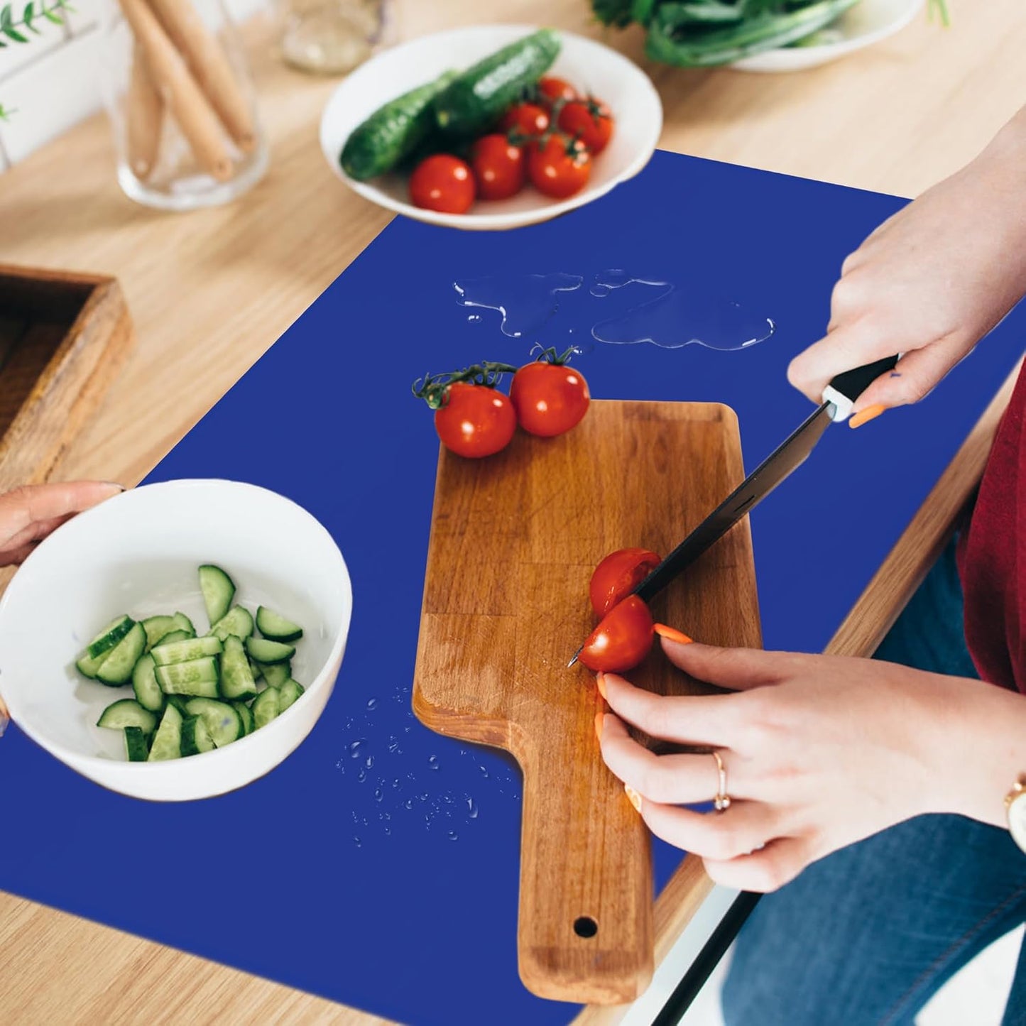Silicone Mat for Kitchen Counter, Silicone Mat Trimable to Size (Classic blue, 23.6×15.7inch-2PCS), BPA-Free Silicone Placemat, Heat-Resistant NonSlip Table Mat for Air Fryer, Countertop Protector Mat