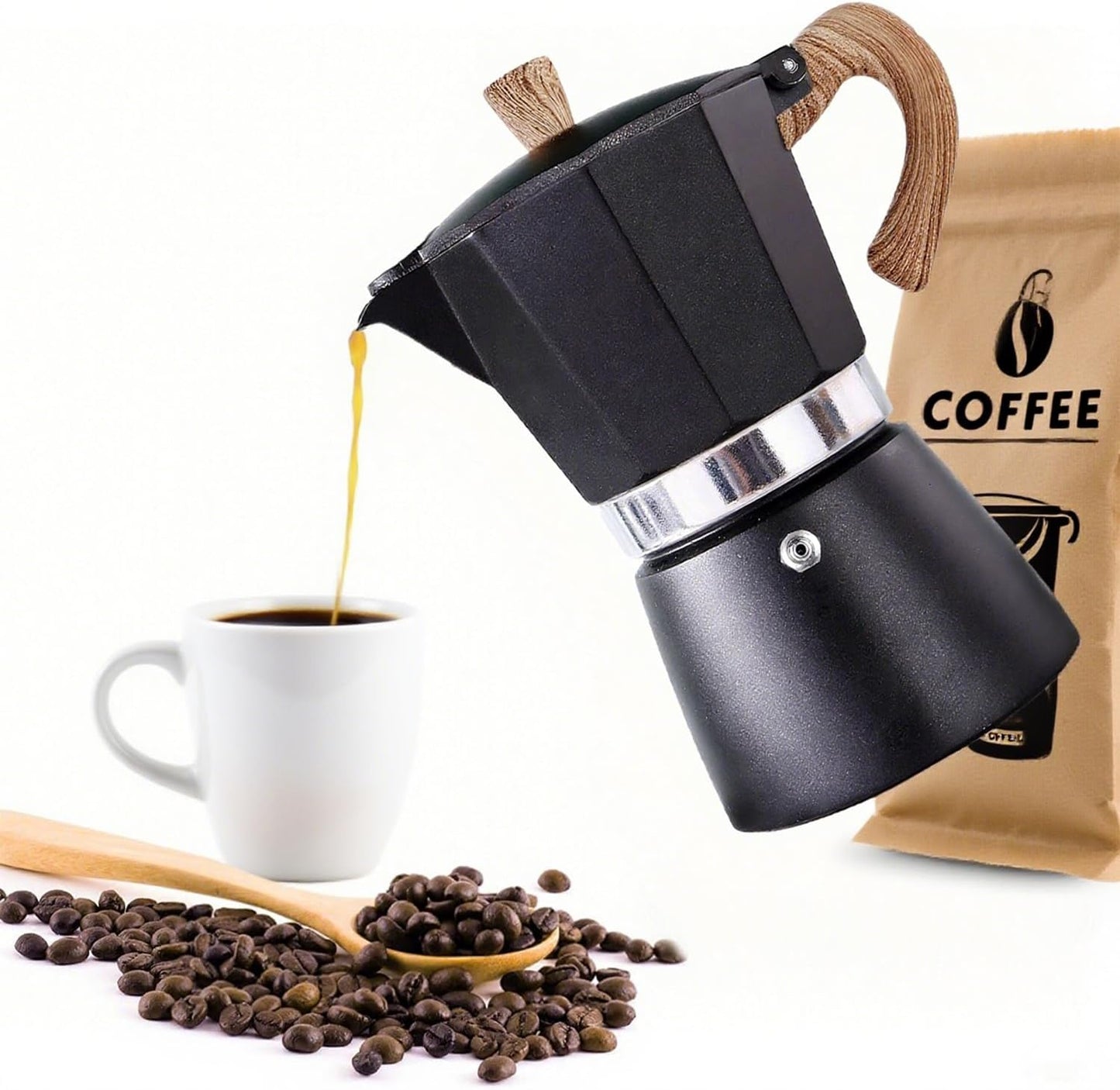 AIFUSI Moka Pot, Italian Coffee Pot 6 Cup/10 oz Stovetop Espresso Maker Stovetop Camping Manual Cuban Coffee Percolator Machine Italian Espresso Greca Coffee Maker Brewer Percolator