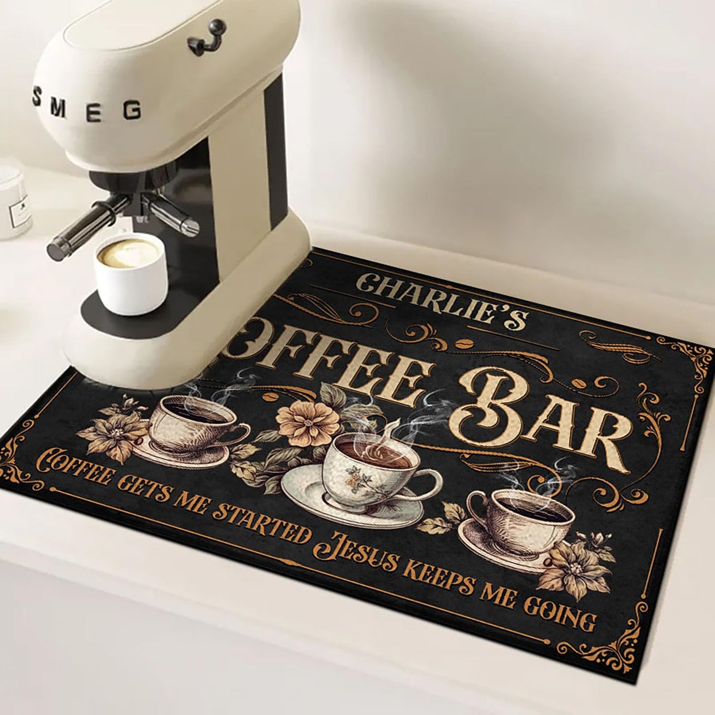 THUYPT Personalized Absorbent Coffee Mat for Counter, Coffee Drying Mat Coffee Bar Accessories, Kitchen Counter Coffee Maker Coffee Station Decoration (07)