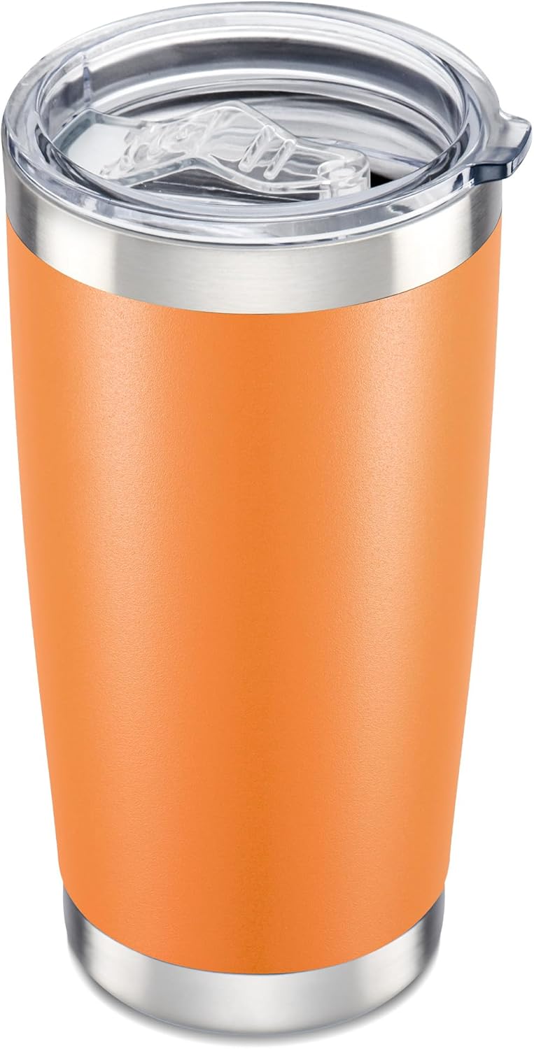 20 oz Tumbler with Lid Stainless Steel Double Wall Vacuum Insulated Tumblers Powder Coated Cups Travel Mug Keep Drinks Cold and Hot, Orange