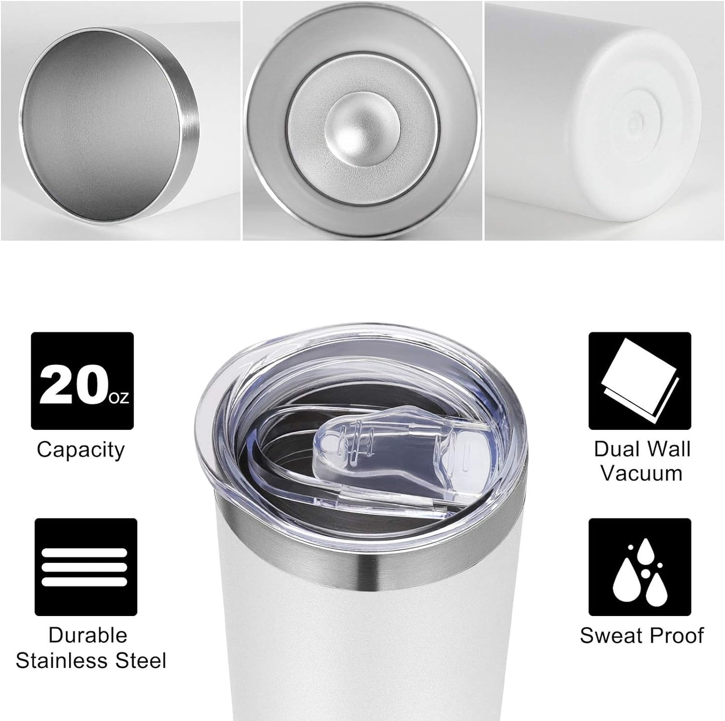 VEGOND Stainless Steel Tumblers Bulk 8 Pack, 20 oz Vacuum Insulated Skinny Tumblers with Lid and Straw, Double Wall Coffee Mug, Travel Water Cup, White