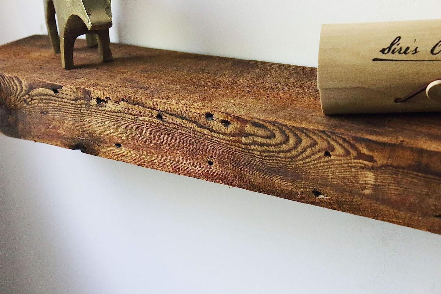Modern Timber Craft Reclaimed Wood Fireplace Mantel Shelf | Solid Rustic American Barnwood with Floating Shelf Brackets | 2.75" Thickness | 54" L x 7" D, Rustic Original - Oiled