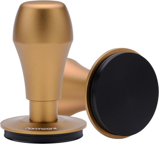 Normcore 58.5mm Coffee Tamper V4, Espresso Barista Hand Tamper, Spring Loaded Tamper With Titanium PVD Coating Flat Base, Bronze Anodized Aluminum Handle, Compatible with 58mm Espresso Machine