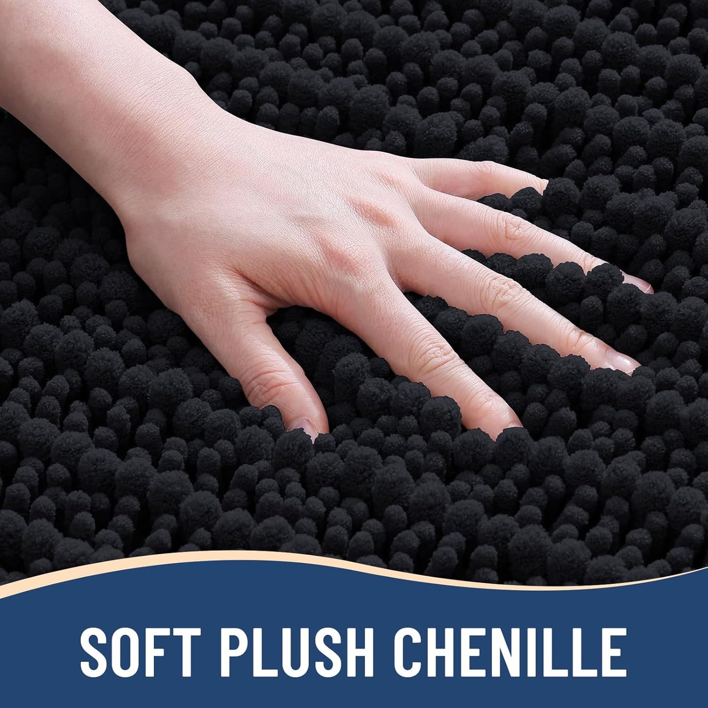 Arotive Luxury Chenille Bathroom Rug Mat, Extra Soft Thick Absorbent Shaggy Bath Rugs, Non-Slip Machine Wash Dry, Plush Bath Mats for Bathroom, Shower and Tub, 30x17, Black