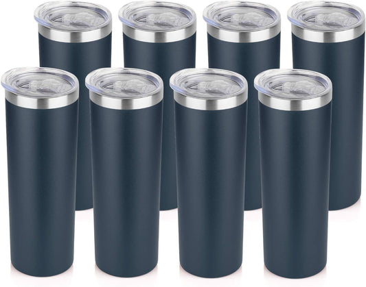 HASLE OUTFITTERS 20 oz Skinny Tumblers Bulk Set, Stainless Steel Insulated Slim Tumblers with Lids, Reusable Double Wall Travel Coffee Mugs, Durable Powder Coated Travel Water Cups(Navy, 8)