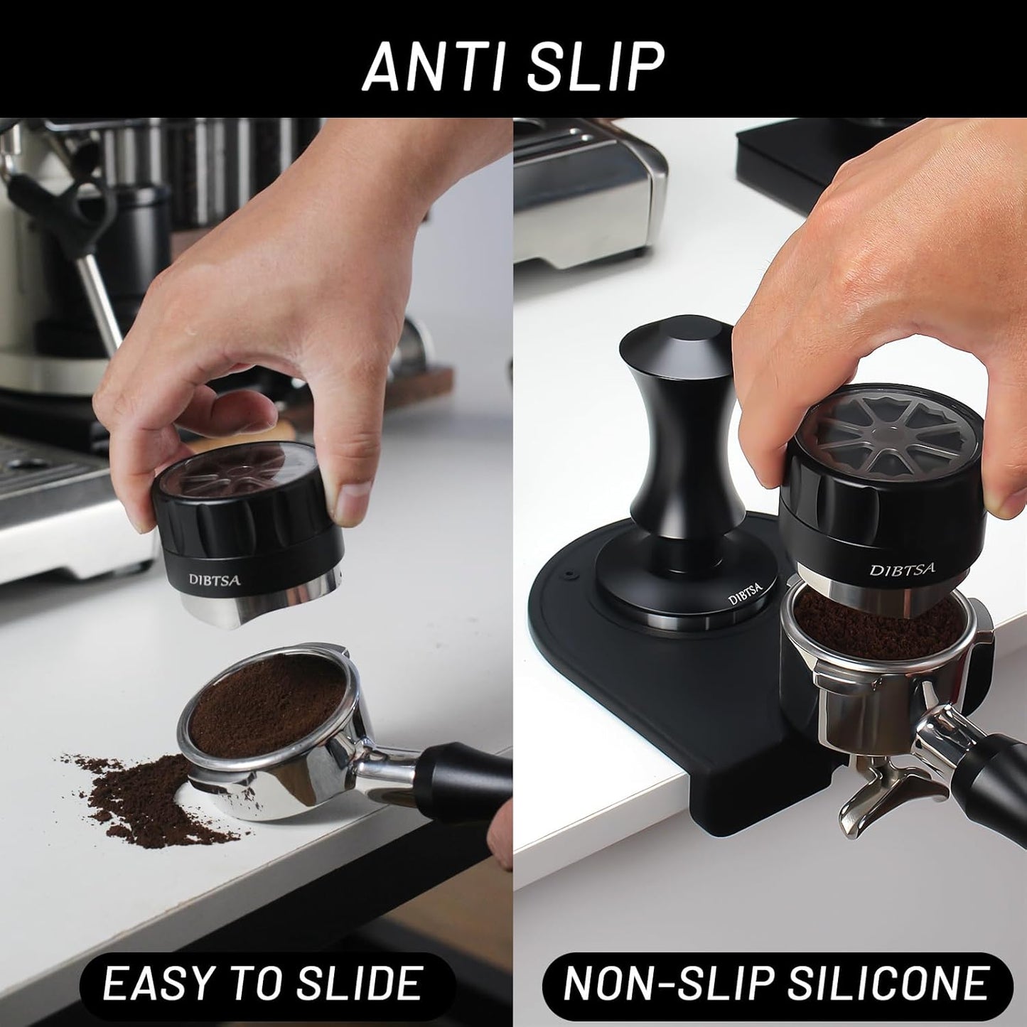 DIBTSA Espresso Tamping Mat, Silicone Coffee Tamper Mat with Corner Edge Tamp Support Station for Countertop, Barista Tools, Espresso Accessories, Small, Black