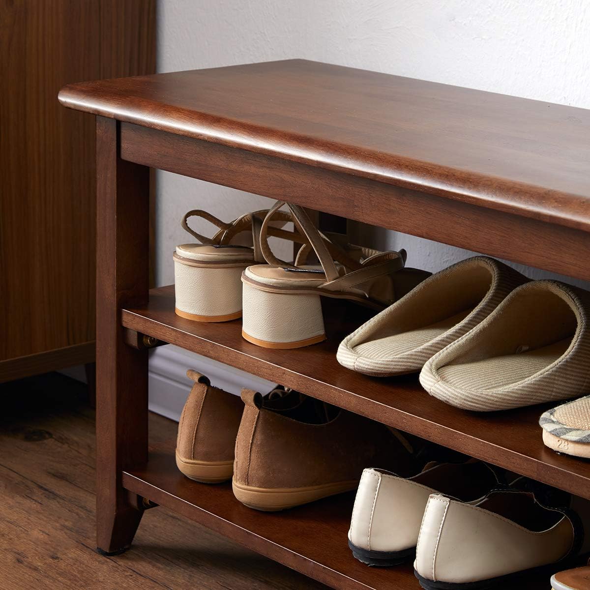 XKZG Storage Bench Wooden Shoe Rack Bench Rustic Solid Wood Entryway Bench (Brown,47.2")