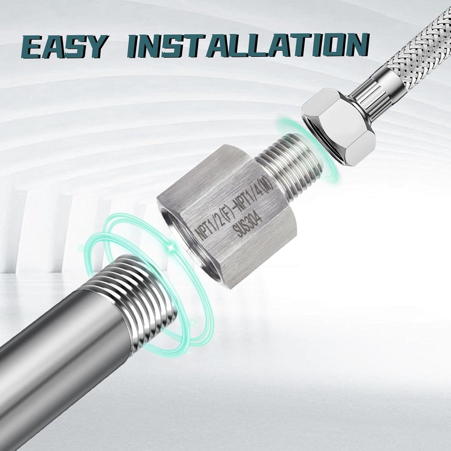 2 pieces Npt3/8 Female to Npt1/2 Male Reducer,3/8-1/2Water pipe Adapter,Reducer Adapter，Fabricate of 304 Stainless Steel