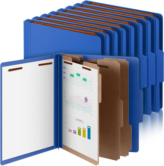 12 Pcs Classification Folders Letter Size, Back to School Supply for Teacher, Student, 3 Dividers Pressboard File Folder Bulk with 2 Fasteners, 3.5 Inch Expanding File Organizer (Dark Blue)