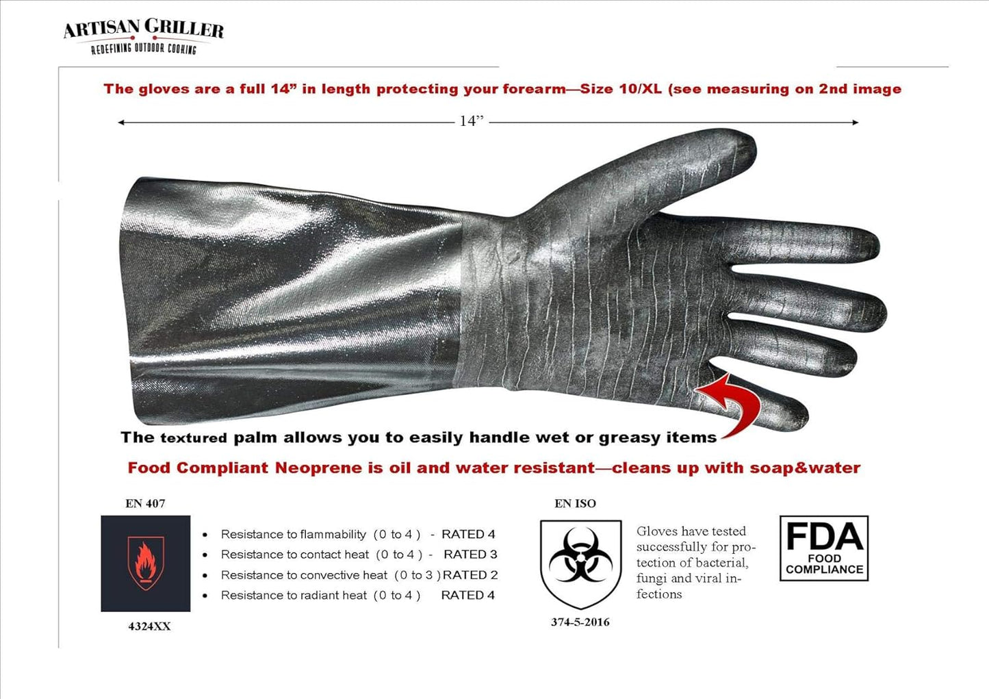 Artisan Griller BBQ Heat Resistant Insulated Smoker, Grill, Fryer, Oven, Brewing, Cooking Gloves