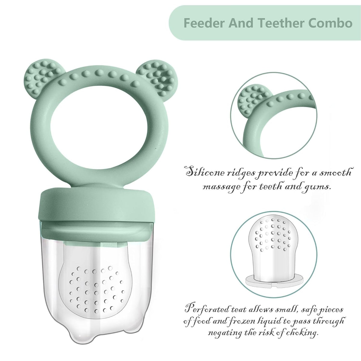 Silicone Baby Food Freezer Tray with Teething Popsicle Molds - Baby Fruit Feeder and Breastmilk Teether Combo