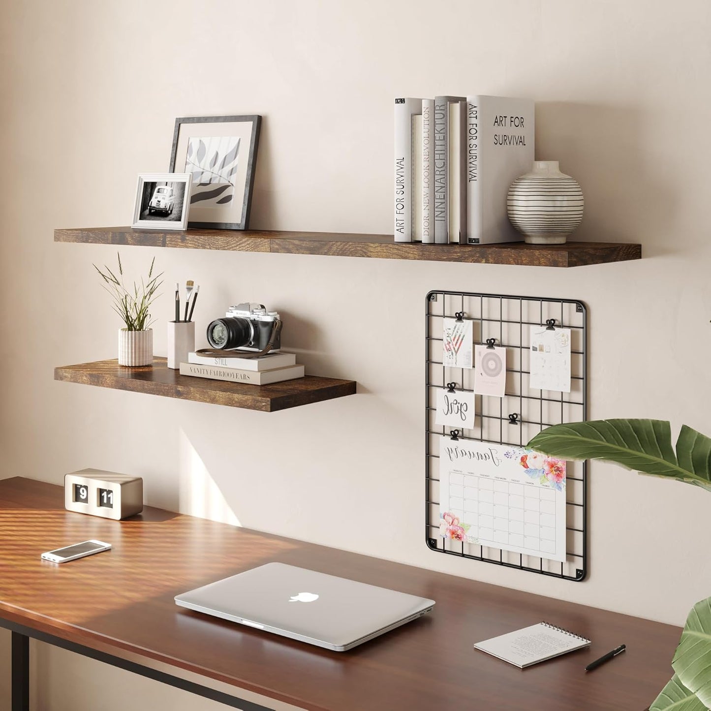Wall Shelf Set of 3, Rustic Brown Floating Shelves 24 in W x 10 in D x 1 in H, Wooden Floating Wall Shelf with Invisible Brackets for Living Room/Bedroom/Bathroom/Kitchen Storage and Decor