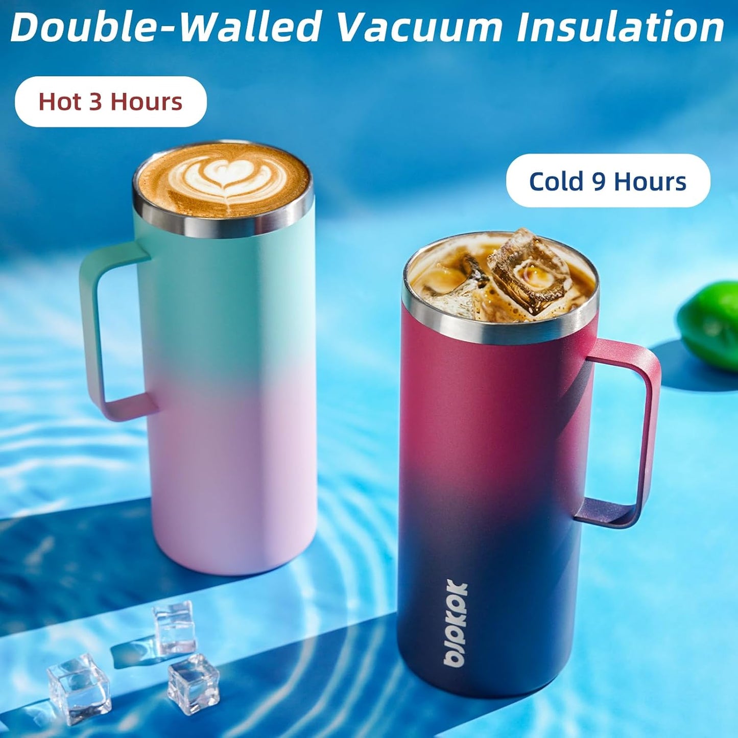 BJPKPK Insulated Coffee Mug with 2 Lids, 32oz Stainless Steel Insulated Tumbler with Handle, Double Wall Vacuum Coffee Cups, BPA Free Travel Mug for Coffee, Tea and Drinks, Forest Green