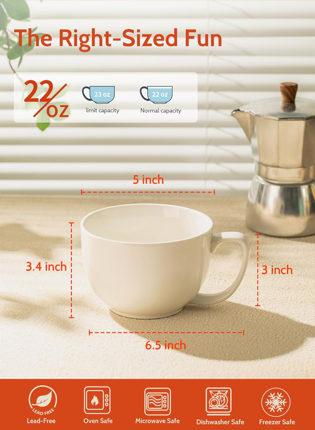 Sweese Porcelain 22oz Large Coffee Mugs Set of 4, Large Soup Mug with   Caf Cravings