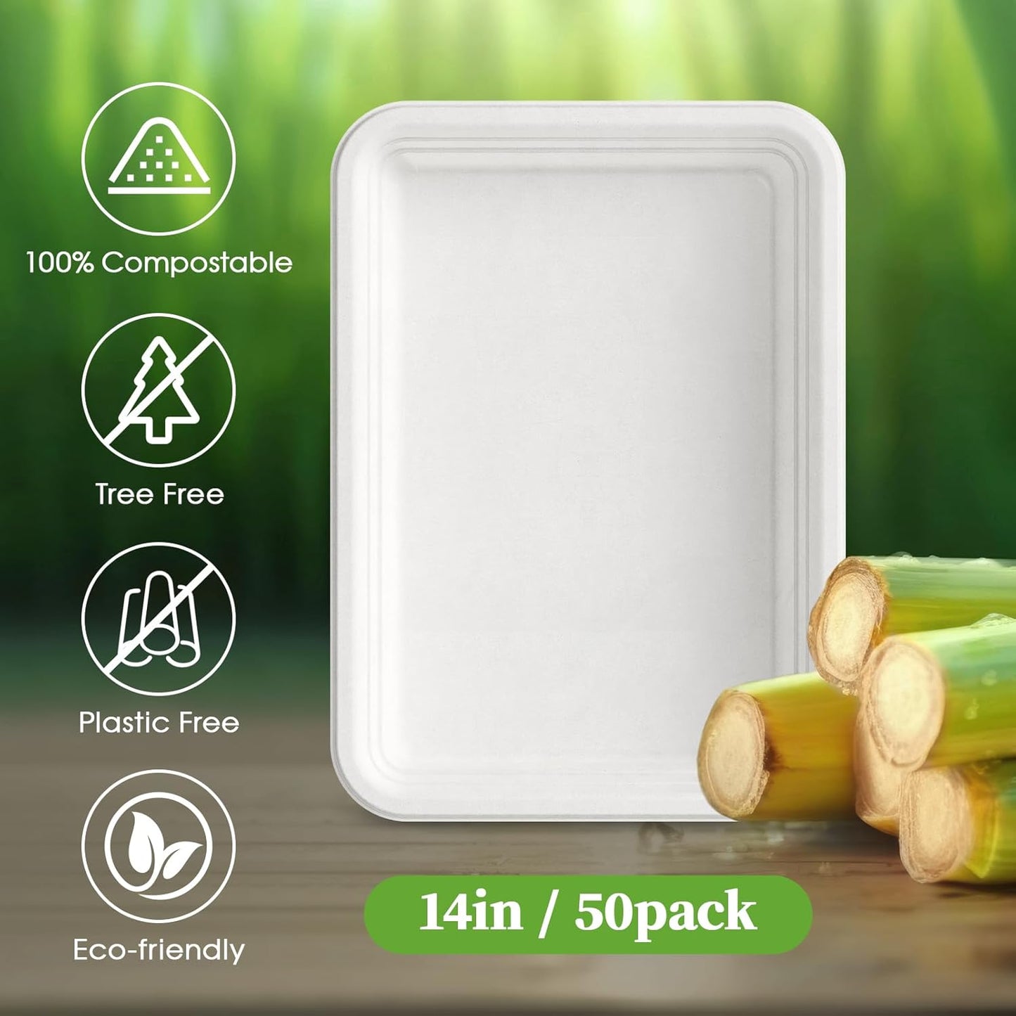 ECOLipak 50 Pack 14 Inch Disposable Food Crawfish Trays, Compostable Large Paper Plates, Disposable Thanksgiving Trays for Serving Food, Turkey, BBQ, Seafood Boil Party Supplies(White)