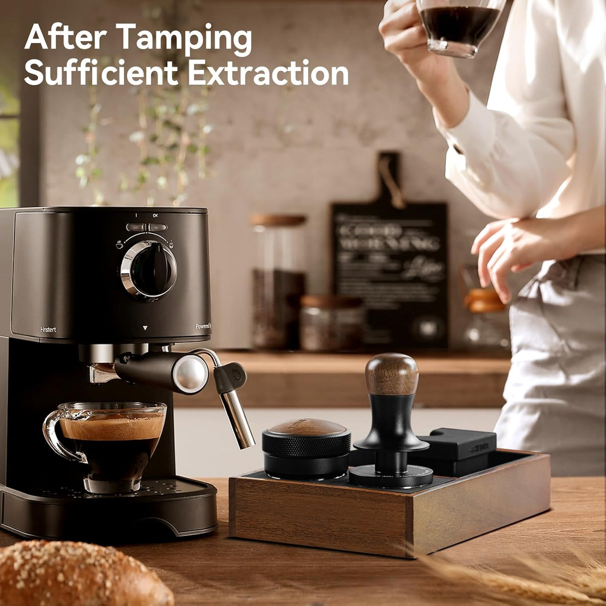 MHW-3BOMBER 51mm Espresso Coffee Tamper with Three Spring Loaded Calibrated Espresso Tamper 30lbs Espresso Hand Tamper with Sound Feedback Titanium Coating Black T6178T-OS